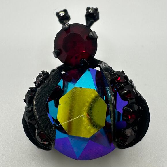 Weiss black gunmetal red AB aurora borealis rhinestones insect bug brooch - Picture 3 of 8